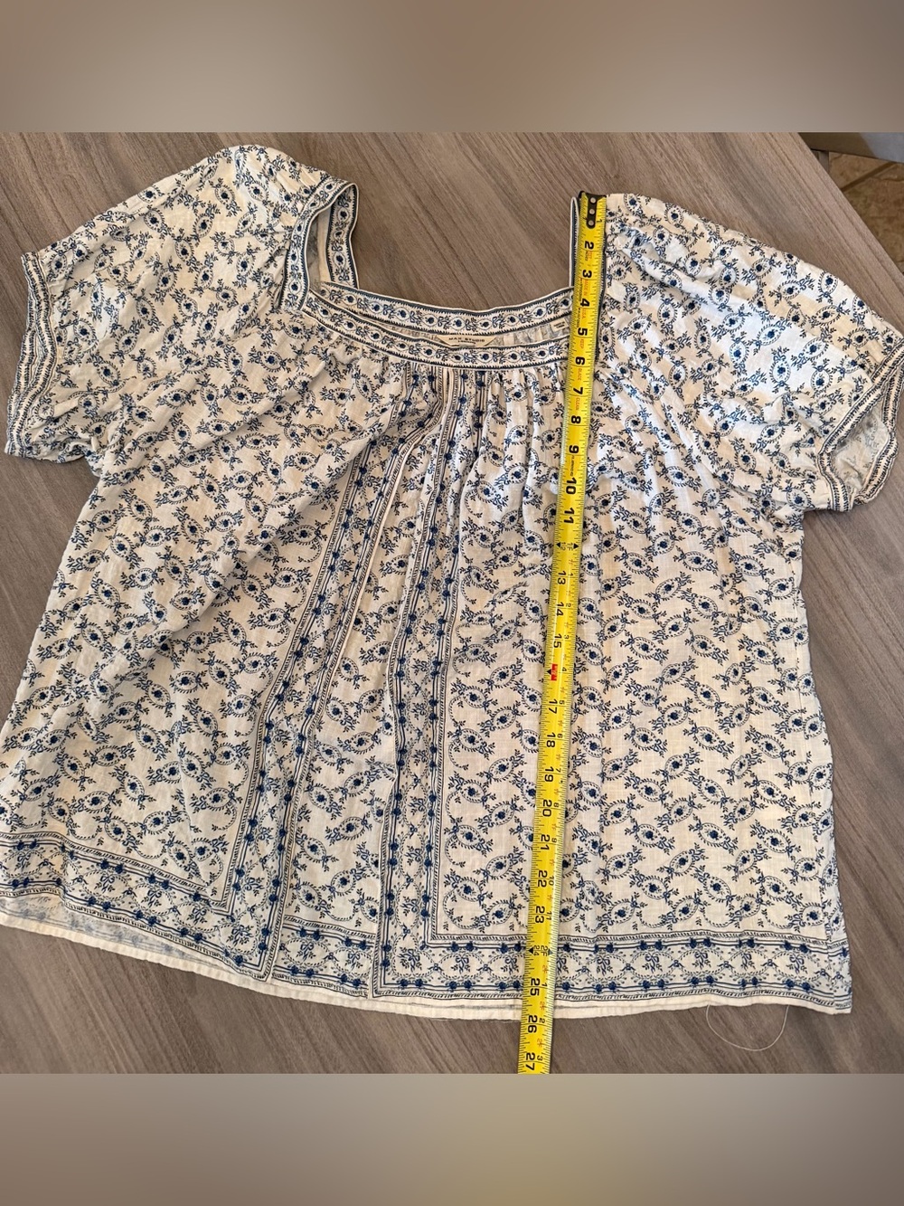 Adorable Women’s Cream Peasant Top with Blue Floral Print-2X - Picture 5 of 10